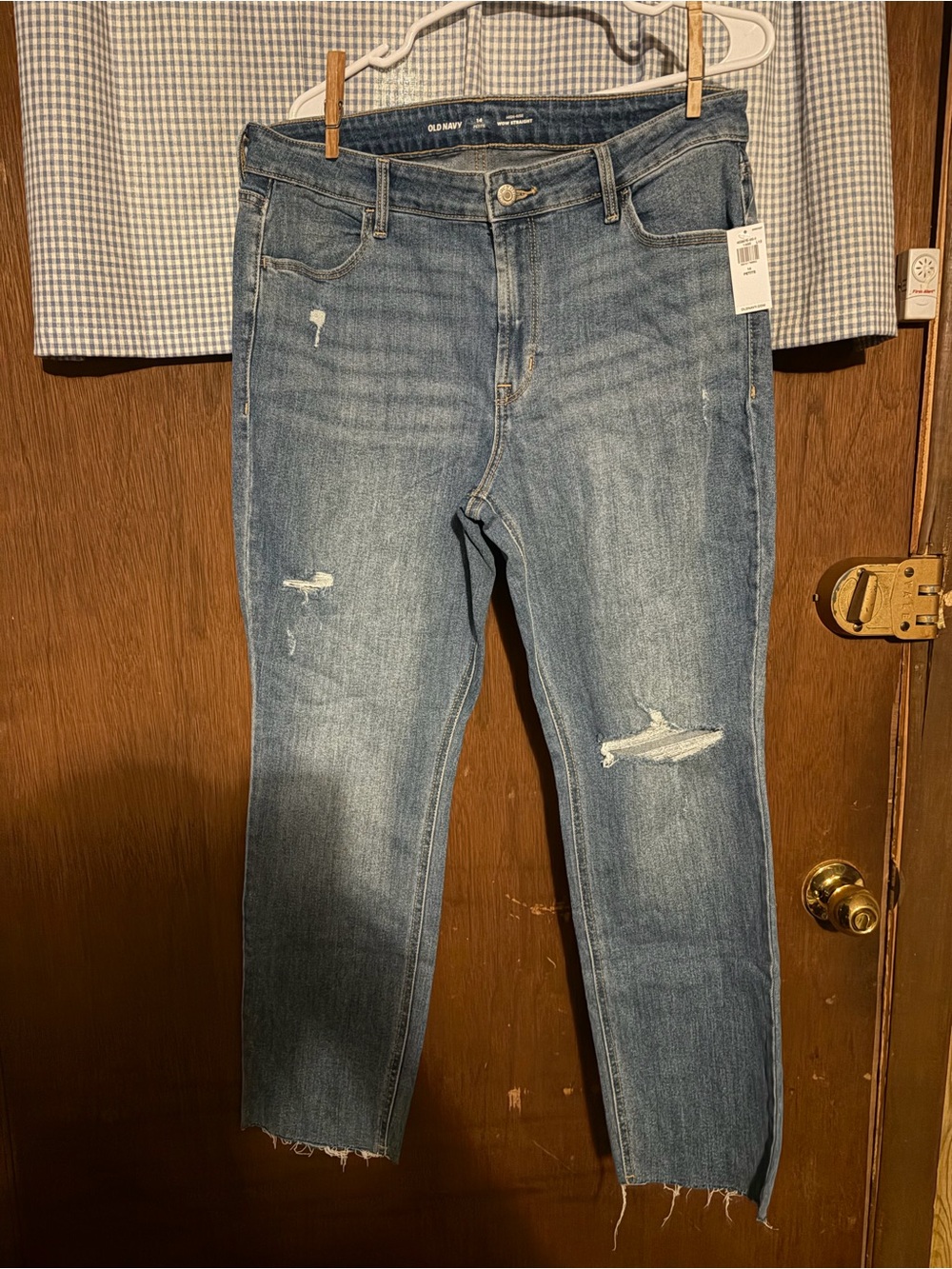 Old Navy Women's High Rise Straight Jeans - Medium Blue Distressed